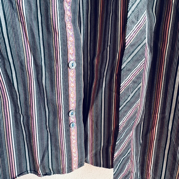 Bugatchi Uomo Button Down Shirt Flip Cuffs Stripes Large Men 100% Cotton Purple - Picture 5 of 12